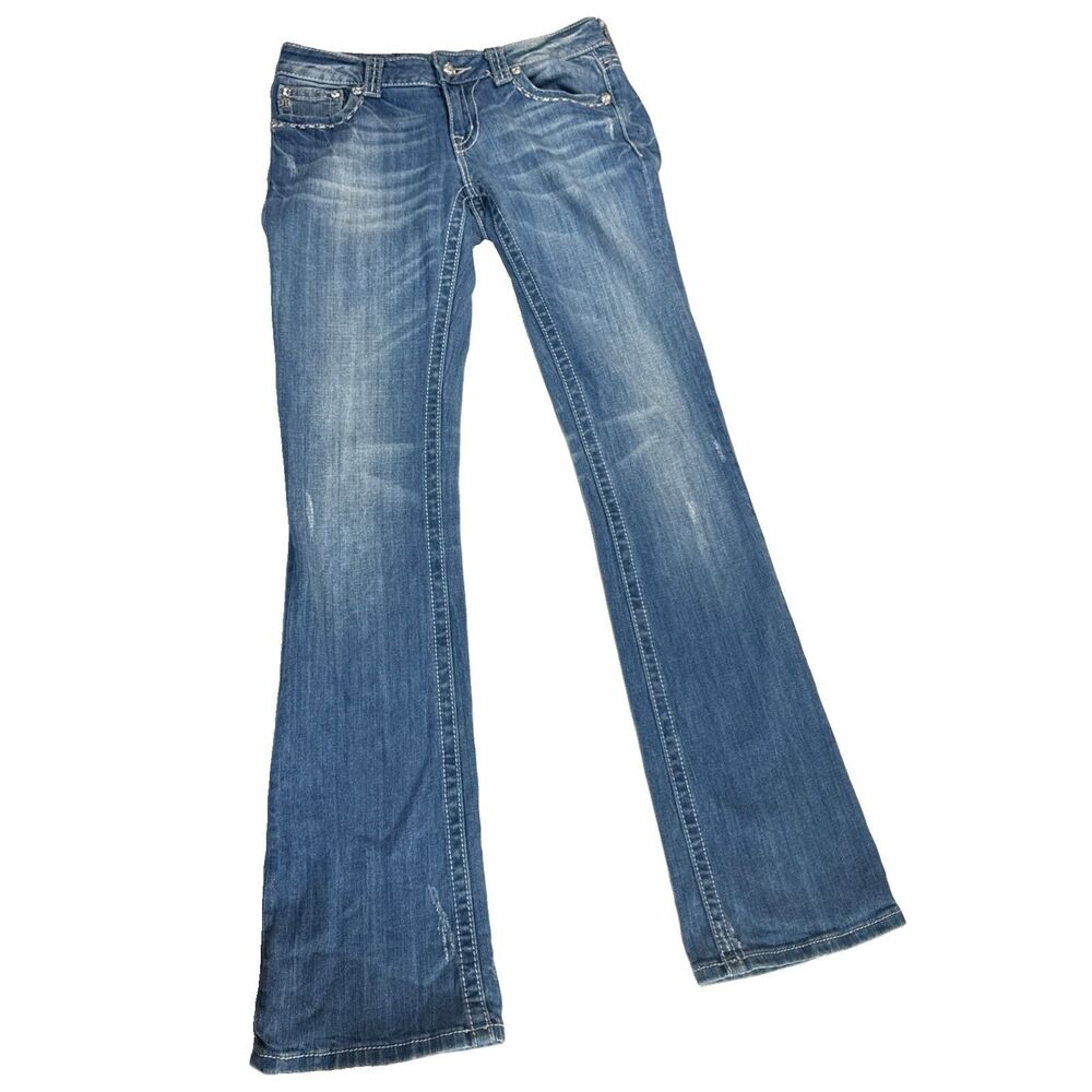 Miss Me Bootcut Jeans Size 28 Thick Stitch Flap Pocket Blue Denim JW5353B Women